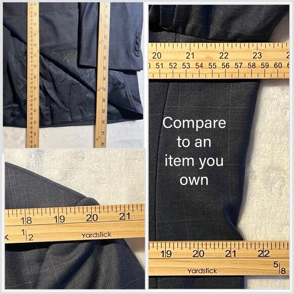 Vintage Burberry Suit 43L 36x32 Slate Blue Plaid Super 100s Designer Luxury - Picture 14 of 16